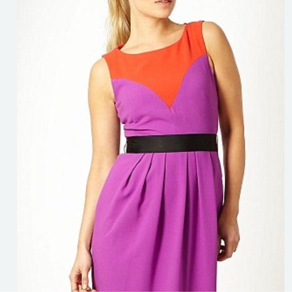 Roksanda Ilincic Red/Orange And Purple Color-block‎ Bow Shift Dress Size 12